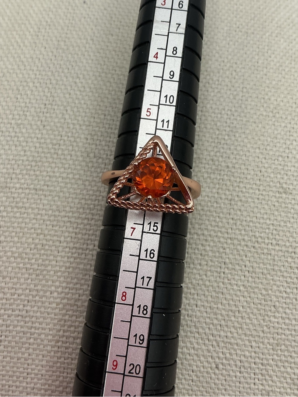 Triangle Rose Gold Plated Sterling 925 Ring with Orange Sri Lanka Sapphire